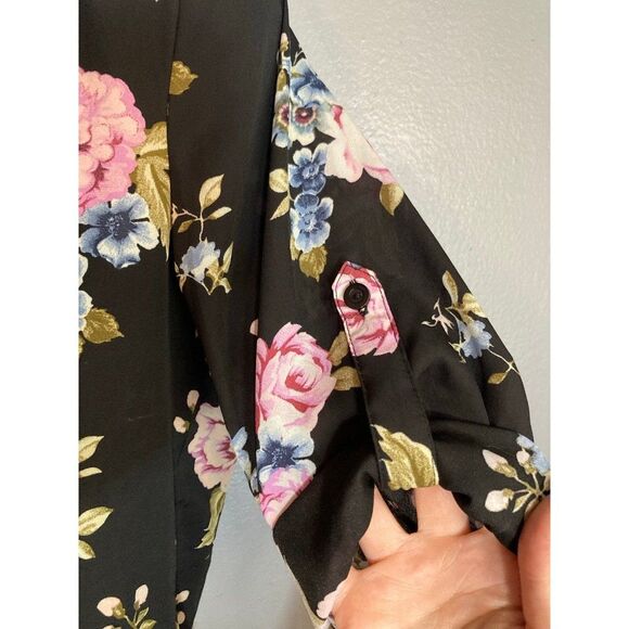 J for  justify black floral semi sheer lace up blouse - Picture 3 of 5